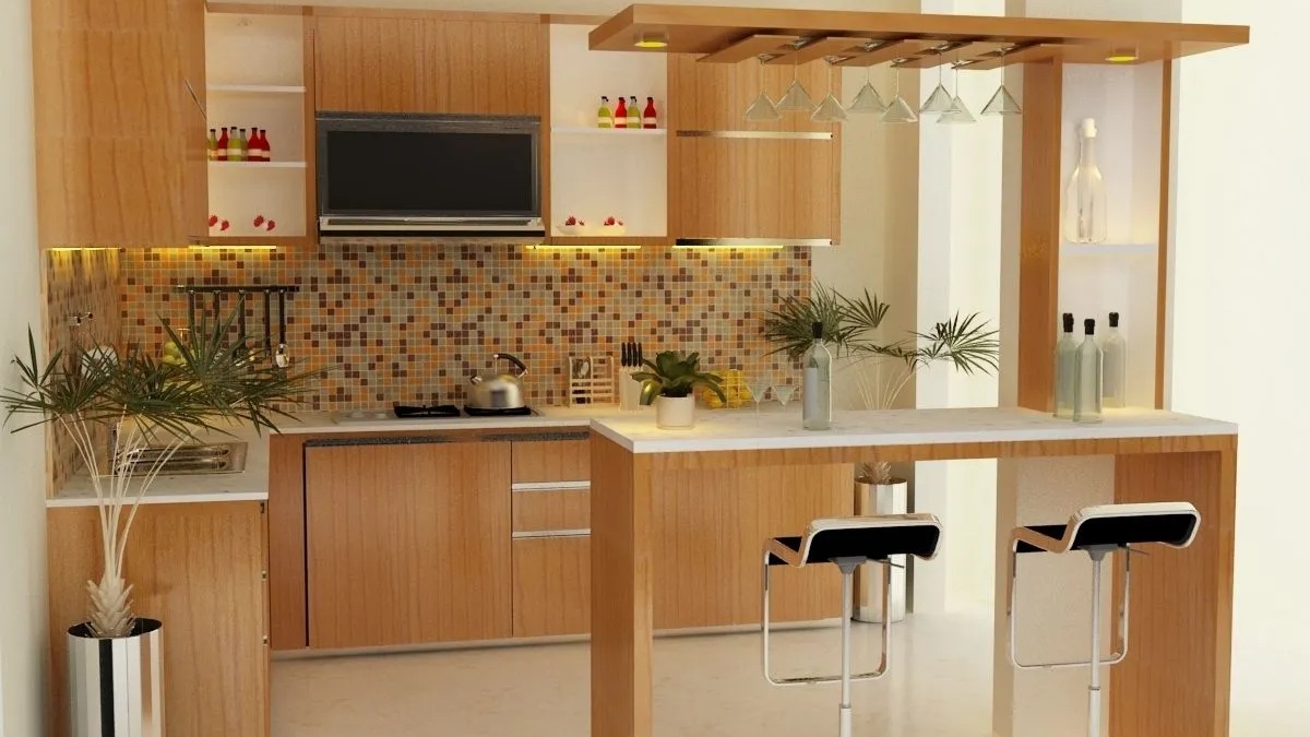 inspirasi desain kitchen set mini bar dapur kecil