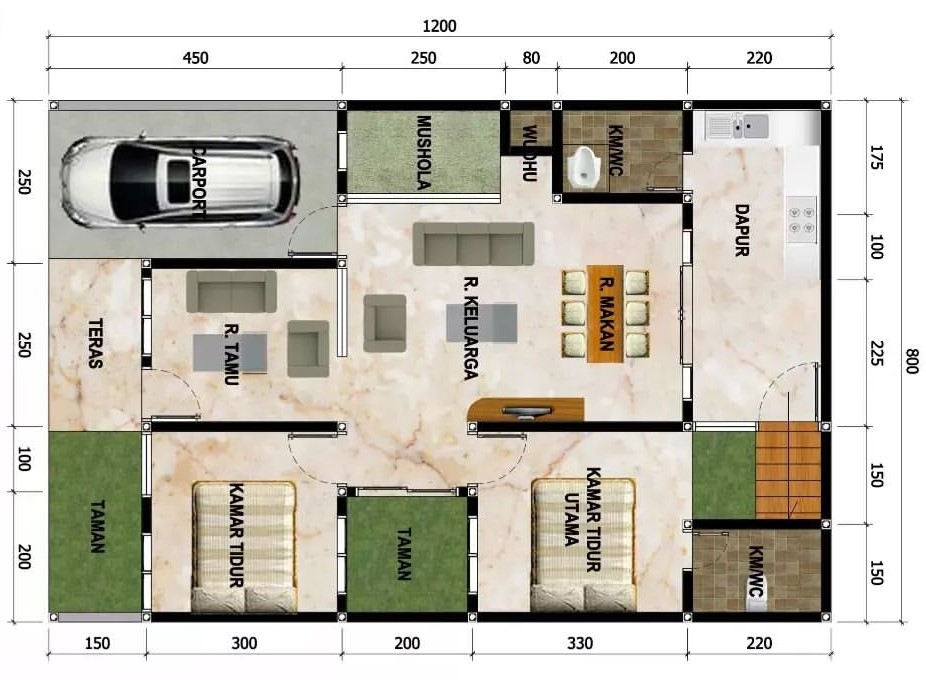 gambar denah rumah 8x12 meter 2